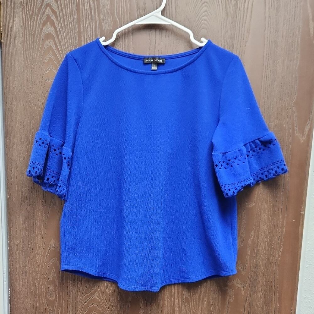 Moa Moa Royal Blue Blouse with Lace Detail